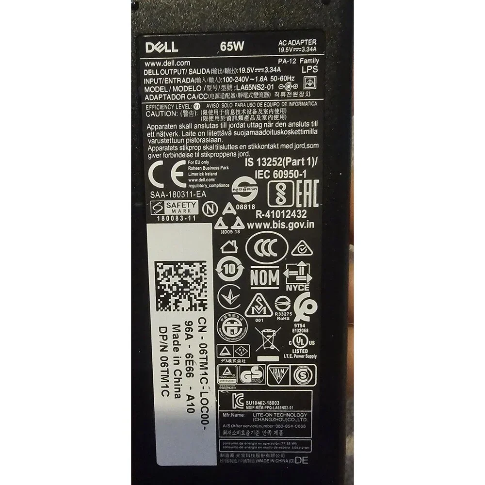 DELL 06TM1C 19.5V 3.34A 65W Genuine Original AC Power Adapter Charger NEW